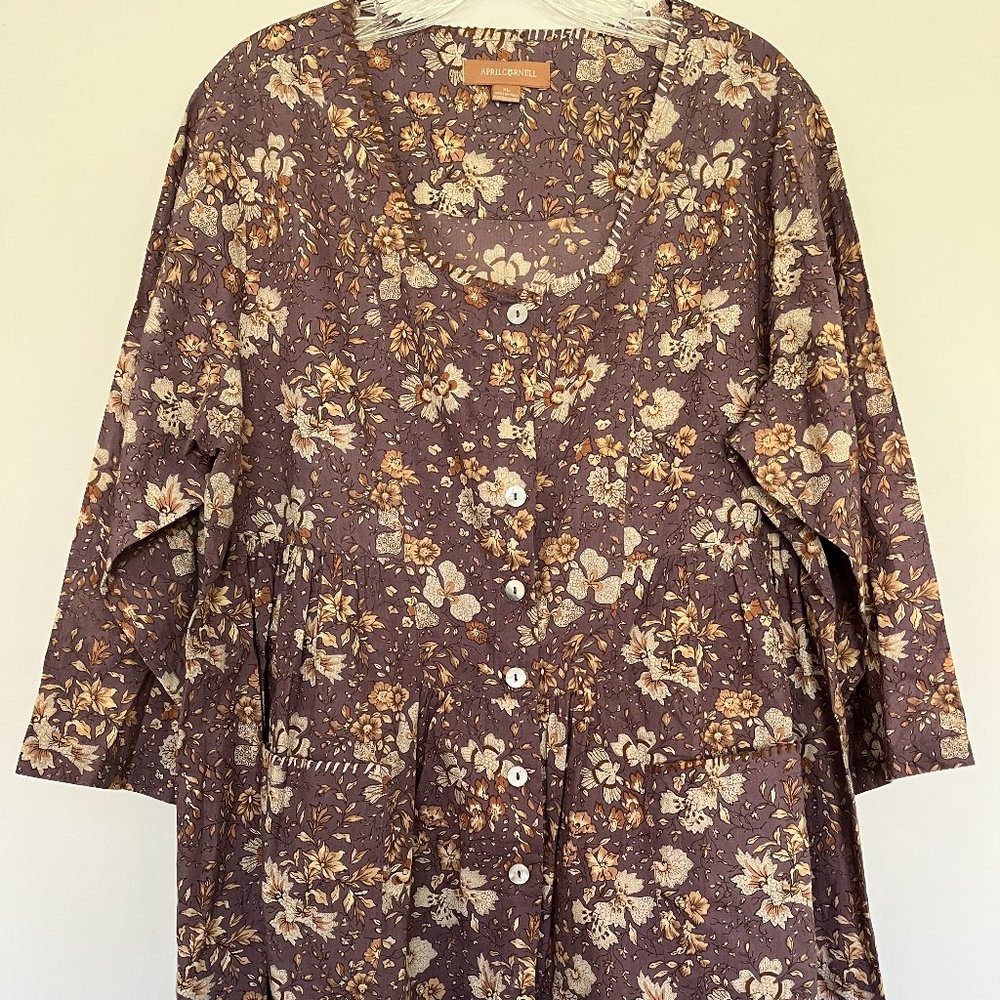 April Cornell Kensington Old Soul Purple Floral Tunic Smock. XL